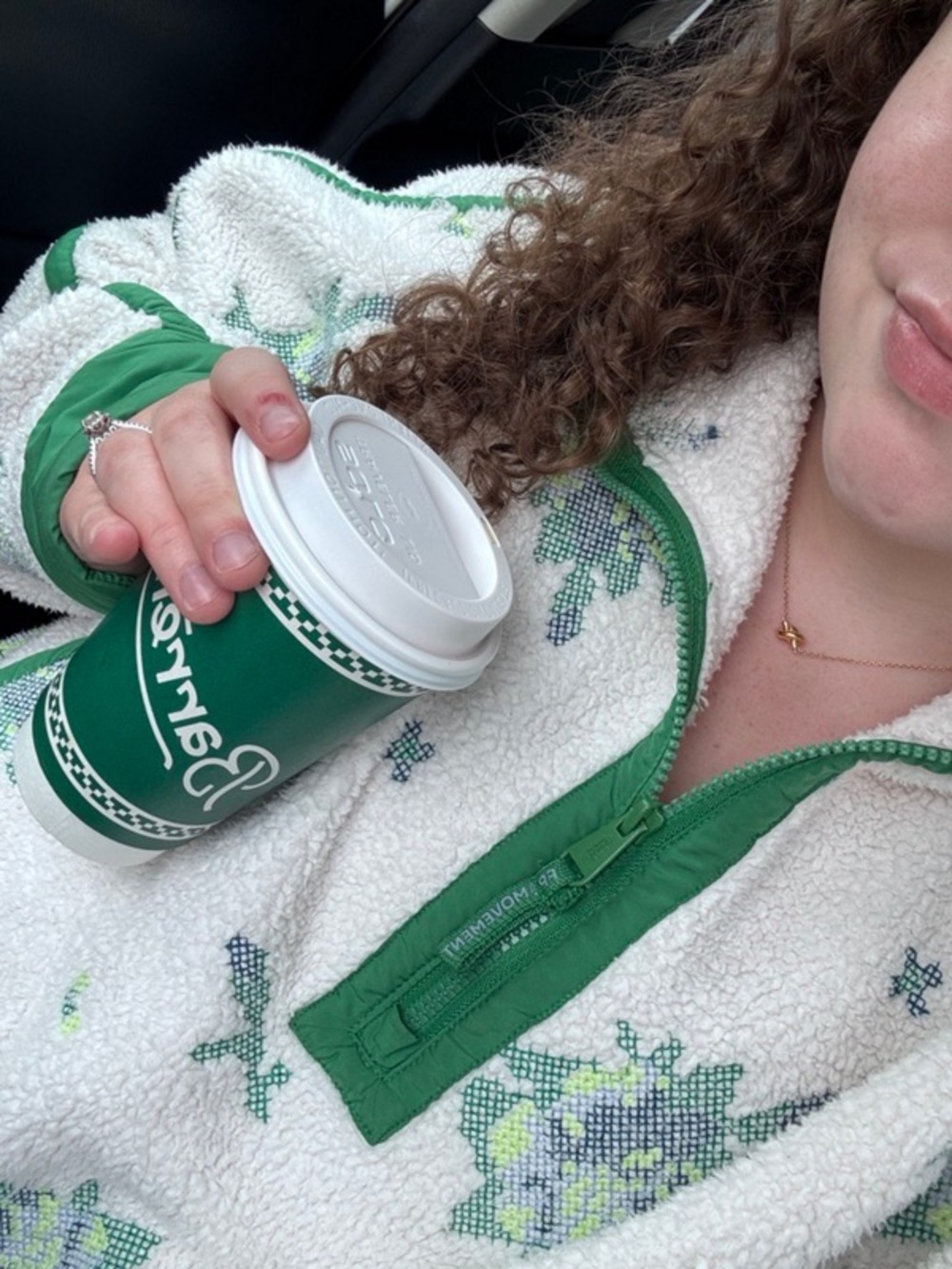 Free People Mountain High Green Floral Embroidered Half Zip Fleece Sherpa S - Picture 7 of 8